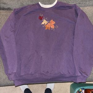 Purple Sweatshirt with Leaf Embroidery